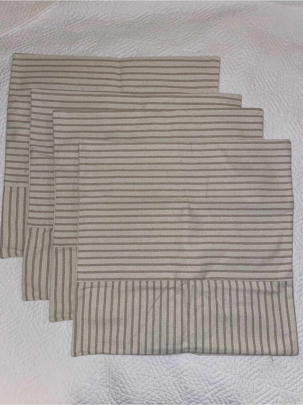 Set of 4 Neutral Stripe Cloth pillow covers. Beige and Cream